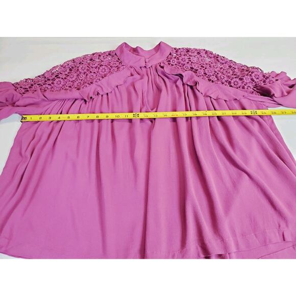 Free People Womens Medium Top Little Bit of Love Ruffle Raspberry Pink Lace - Picture 9 of 12